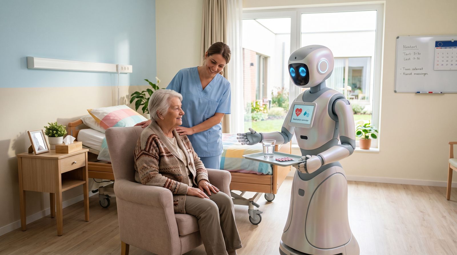 Humanoid robot assisting in a care facility