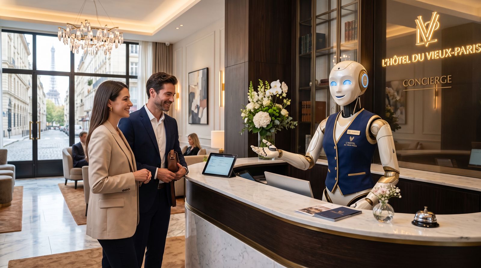 Humanoid robot providing concierge service in a hotel